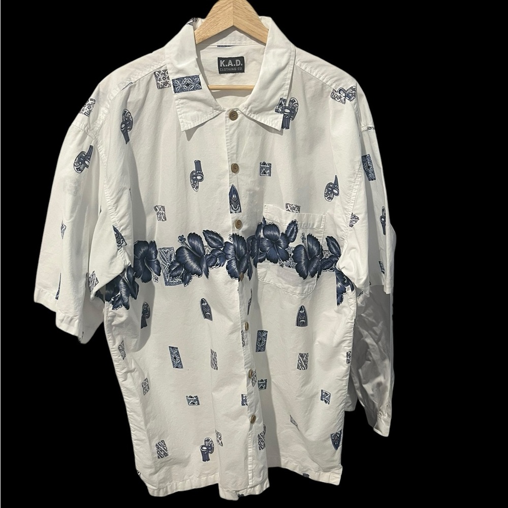 K.A.D. Clothing Hawaiian Polynesian Floral Print Collared Button Up Shirt XXL